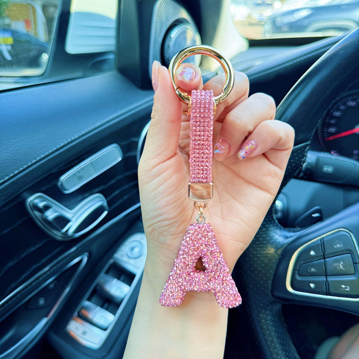 Alloy Rhinestone Alphabet Keychain, 1pc Pink Letter A-Z Charm Pendant, Shiny Key Ring Accessory for Decoration, Ring Buckle, Birthday Festival Gift for Women - Personalized Initial Keyring